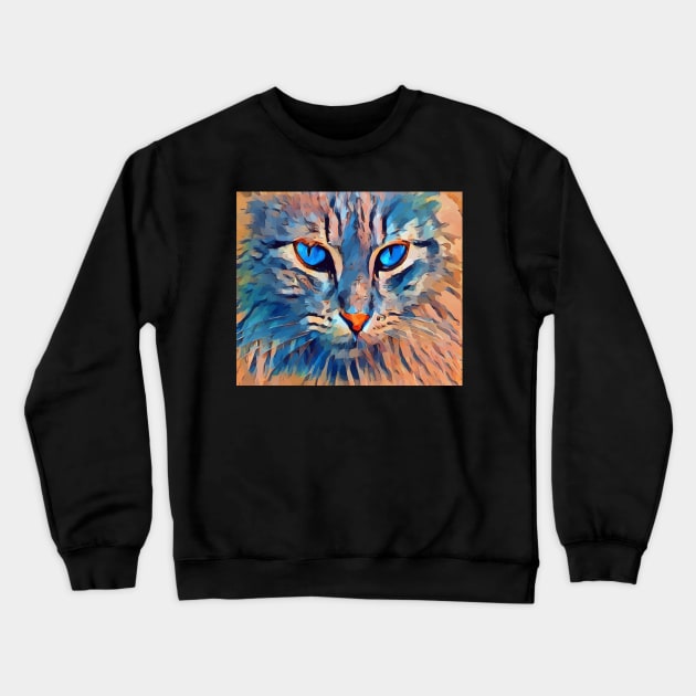 Blue Eye Cat Crewneck Sweatshirt by Joy Art